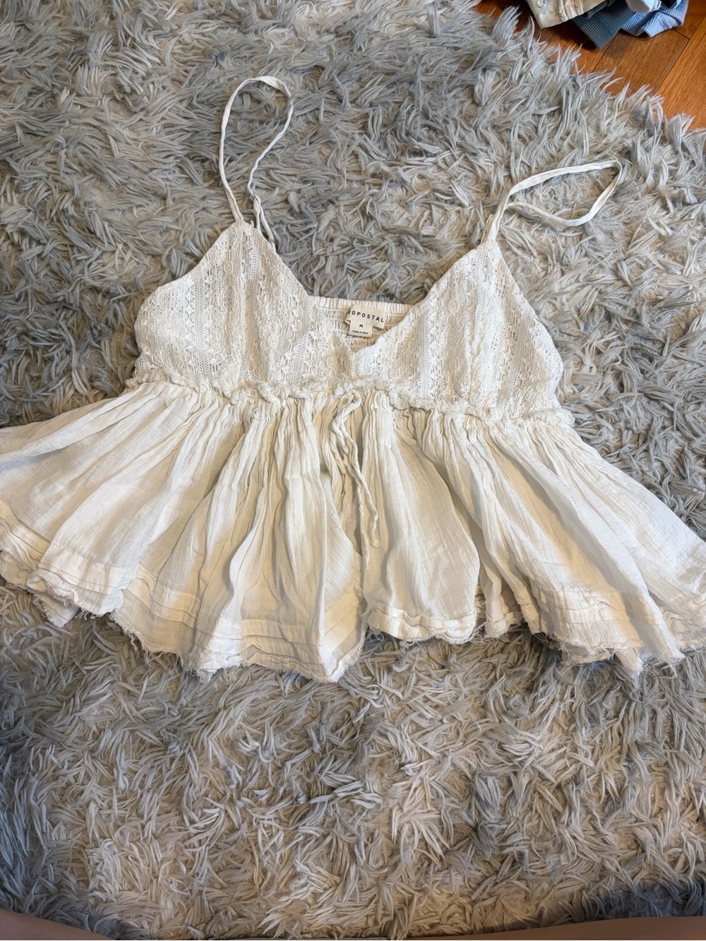 Aeropostale White Lace-Trim Peplum Cami Top